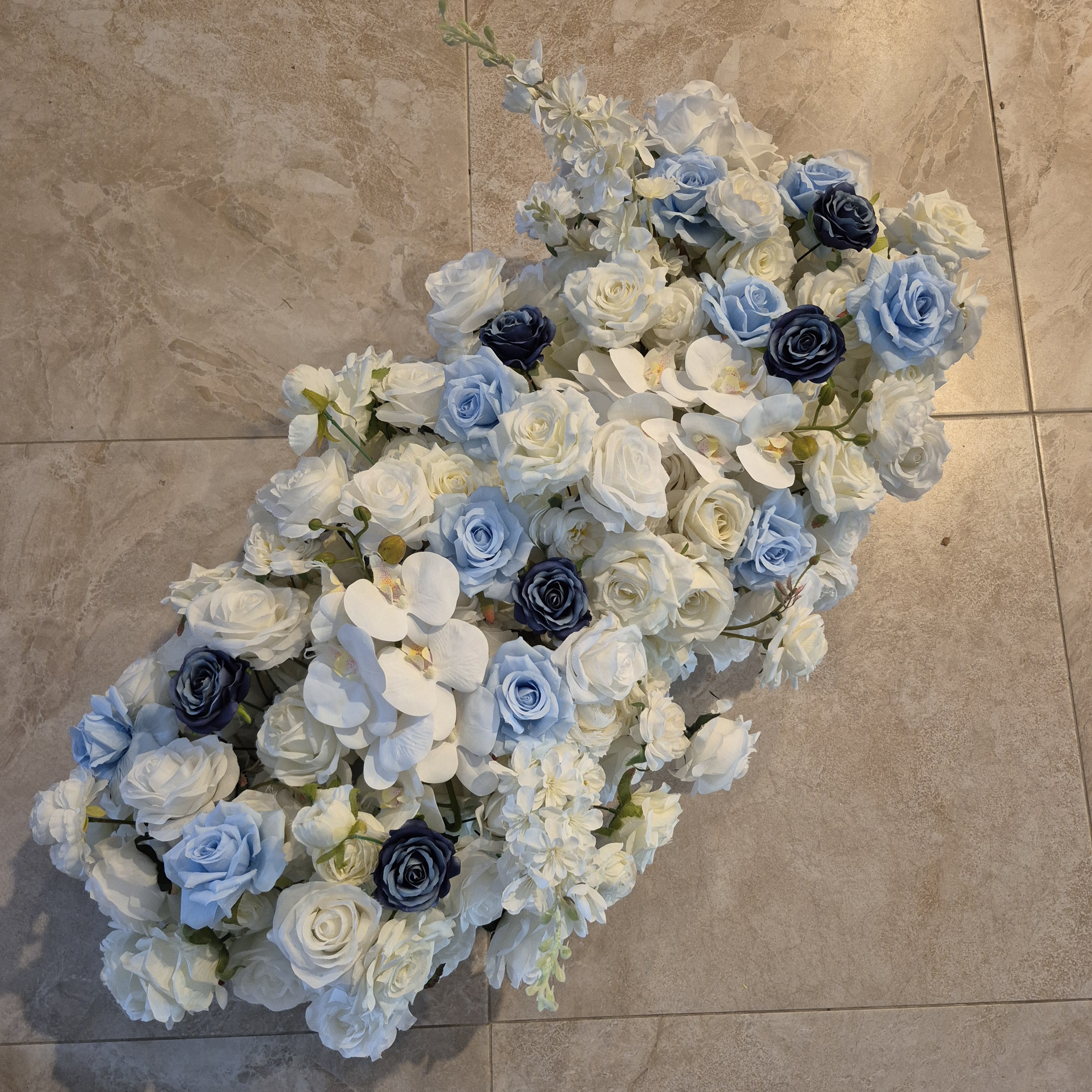 #C0106 - White Ivory Navy Dark Blue Rose Orchid Runner 3.2ft, $55.00 White Ivory Navy Dark Blue Rose Orchid Runner 3.2ft