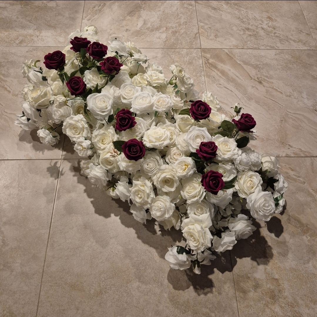 #C0103 - White Burgundy Rose Runner 3.2ft, $55.00 White Burgundy Rose Runner 3.2ft