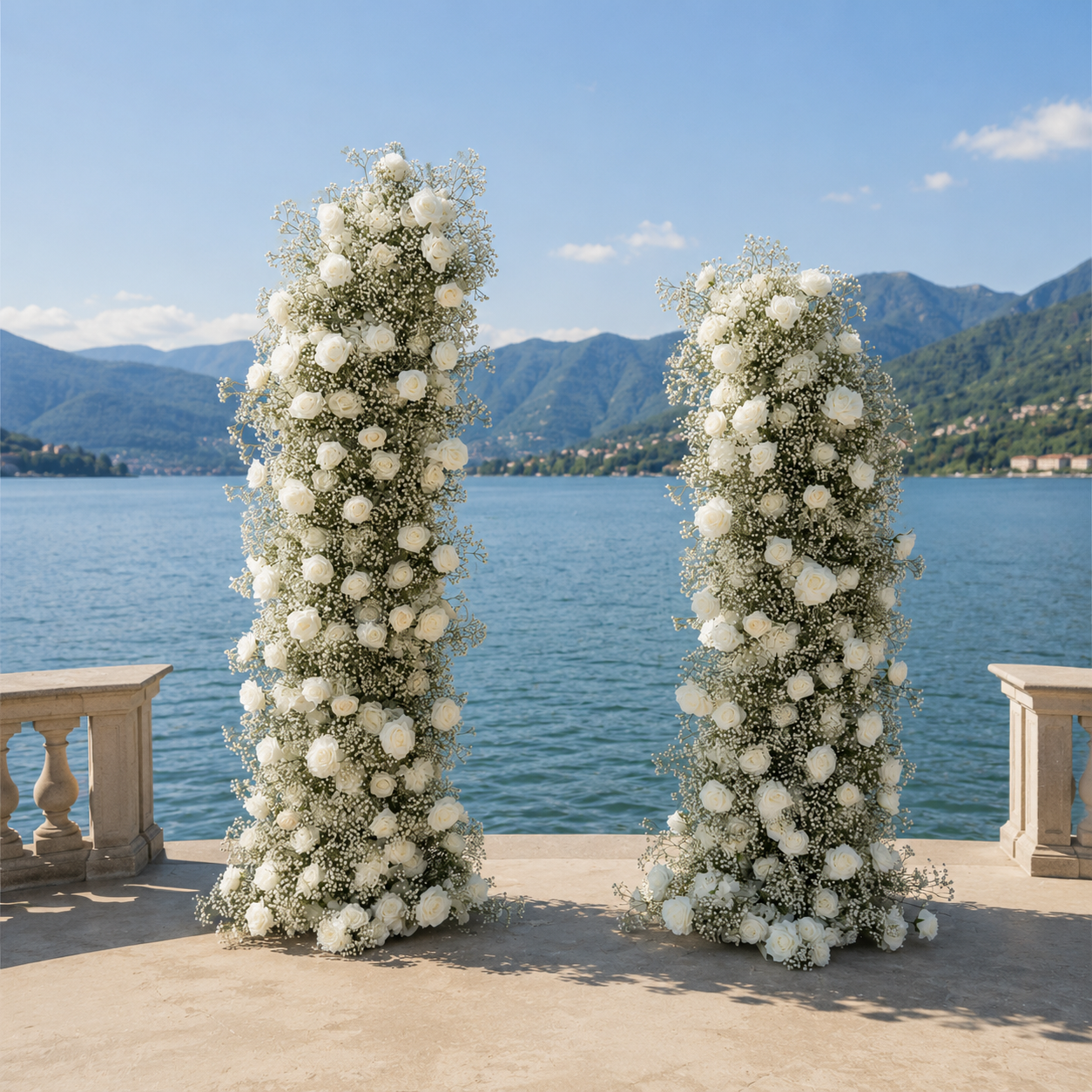 #B0042 - Deluxe White Rose Babysbreath Double Arch , $325.00 Deluxe White Rose Babysbreath Double Arch