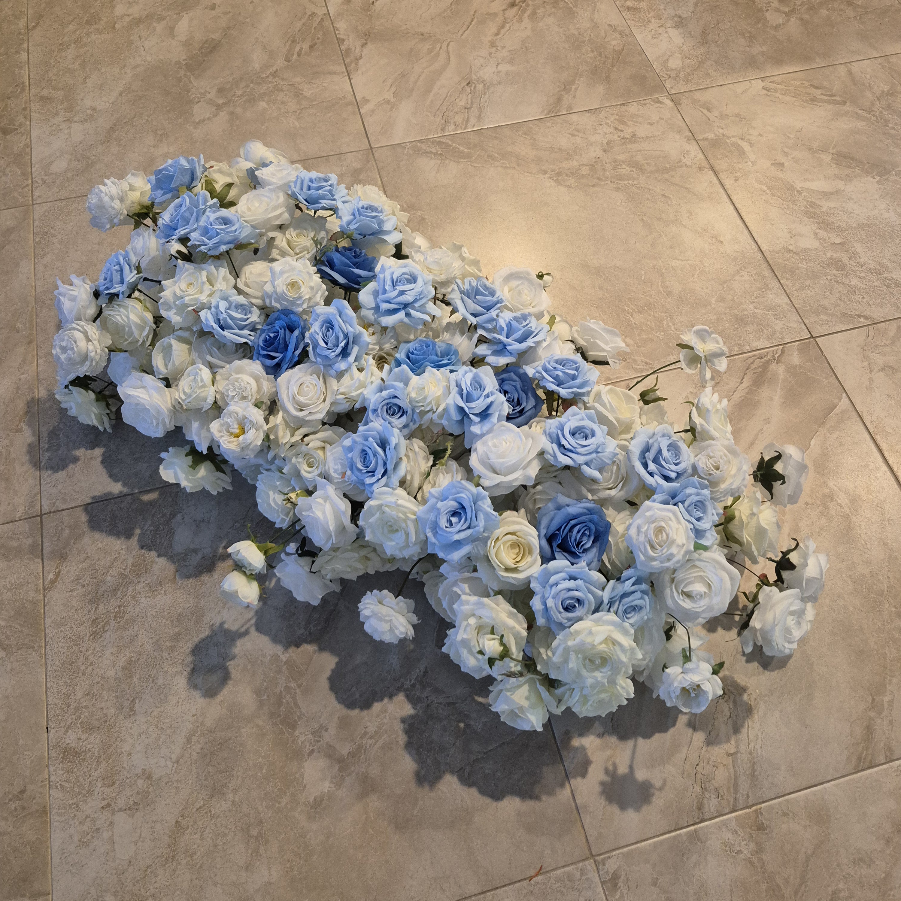 #C0073 - White Navy Blue Rose Runner 3.2 Ft, $50.00 White Navy Blue Rose Runner 3.2 Ft