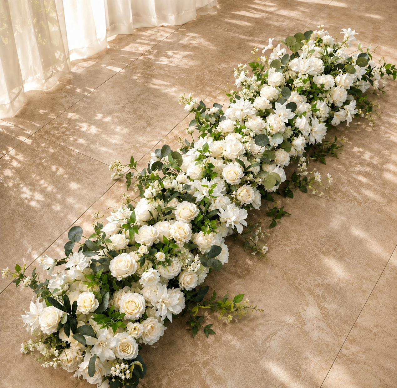 #C0153 - Luxury White Rose Greenery Runner 6.5ft, $80.00 Luxury White Rose Greenery Runner 6.5ft
