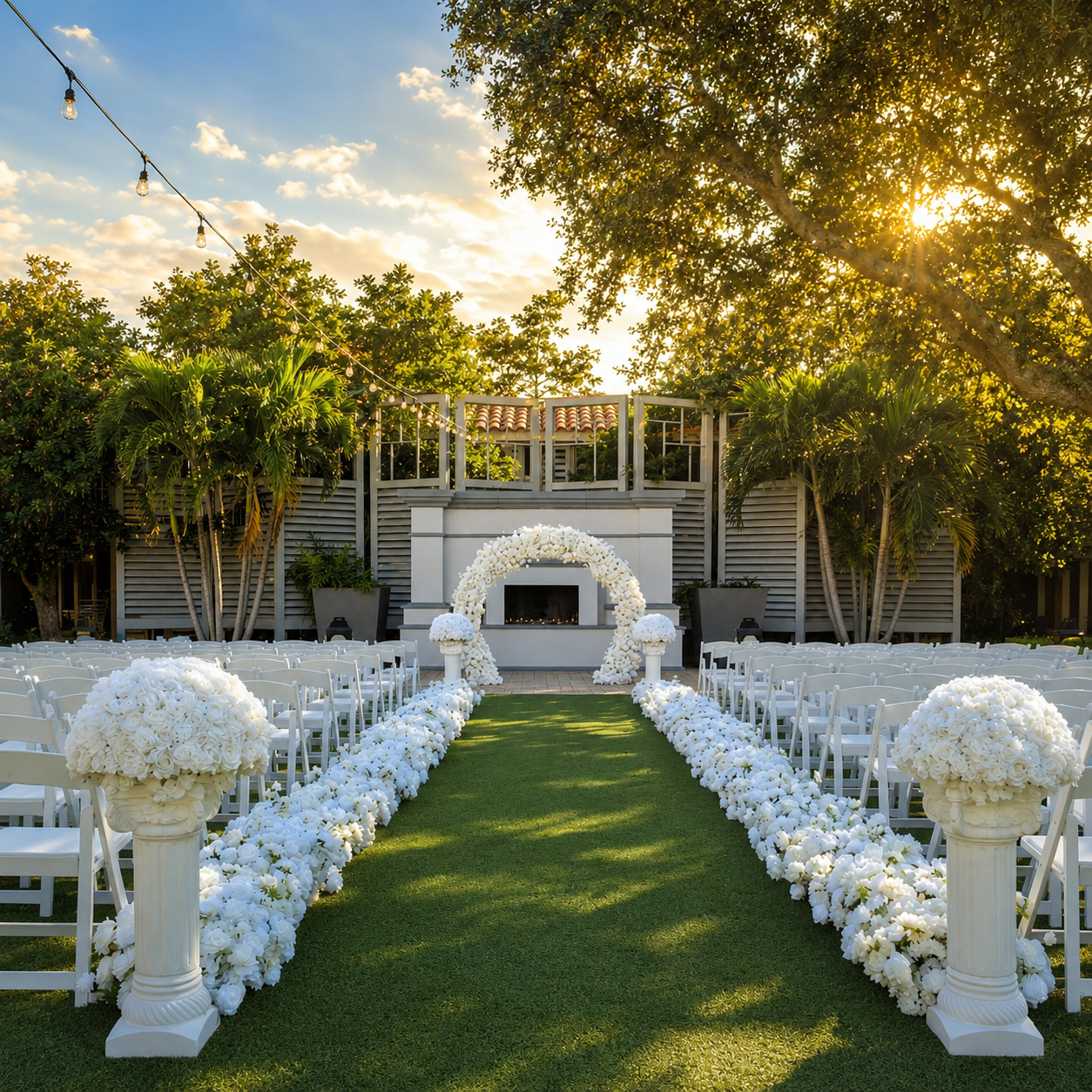 #AD0001 - White Rose Florals & 4 Pedestals , $970.00 White Rose Florals & 4 Pedestals