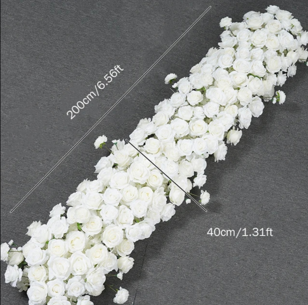 #C0012 - White Rose Runner 6.5ft, $75.00 White Rose Runner 6.5ft