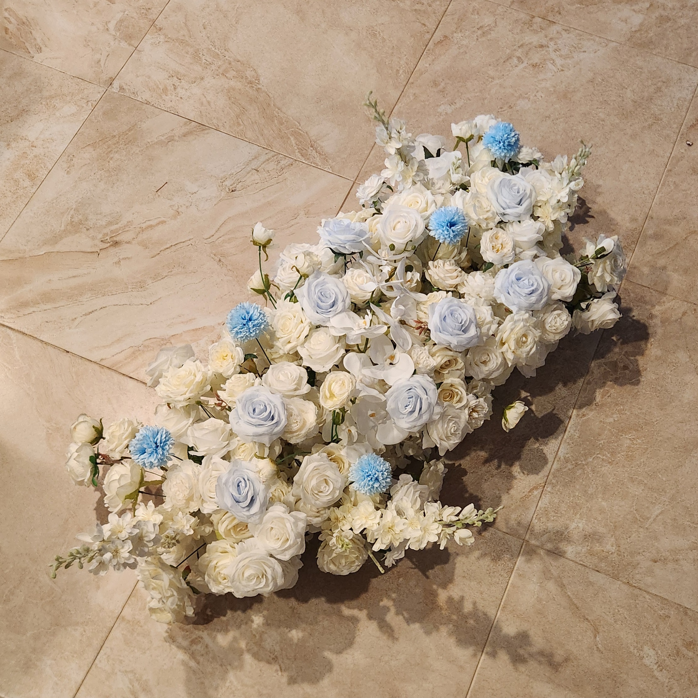 #C0071 - White Blue Rose Carnation Runner 3.2 ft , $50.00 White Blue Rose Carnation Runner 3.2 ft