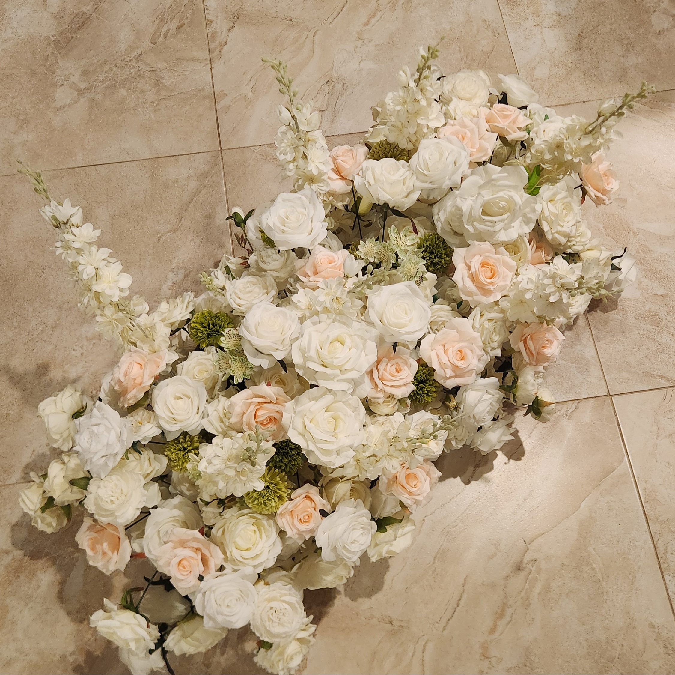 #C0069 - White Pink Rose Greenery Runner 3.2 ft , $55.00 White Pink Rose Greenery Runner 3.2 ft