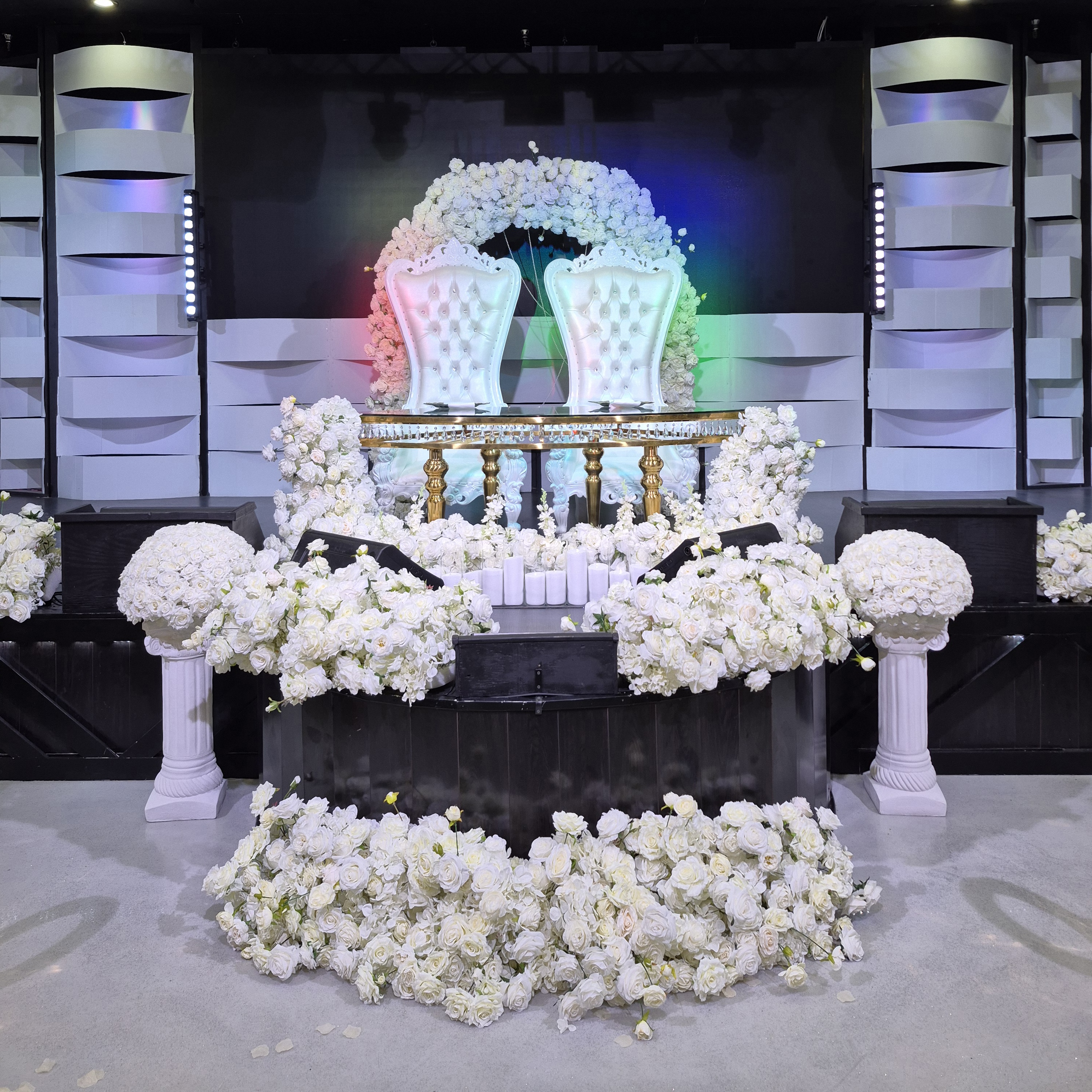 #AA0016 - Set: Florals, 24 Candles, 2 Pillars, $730.00 Set: Florals, 24 Candles, 2 Pillars