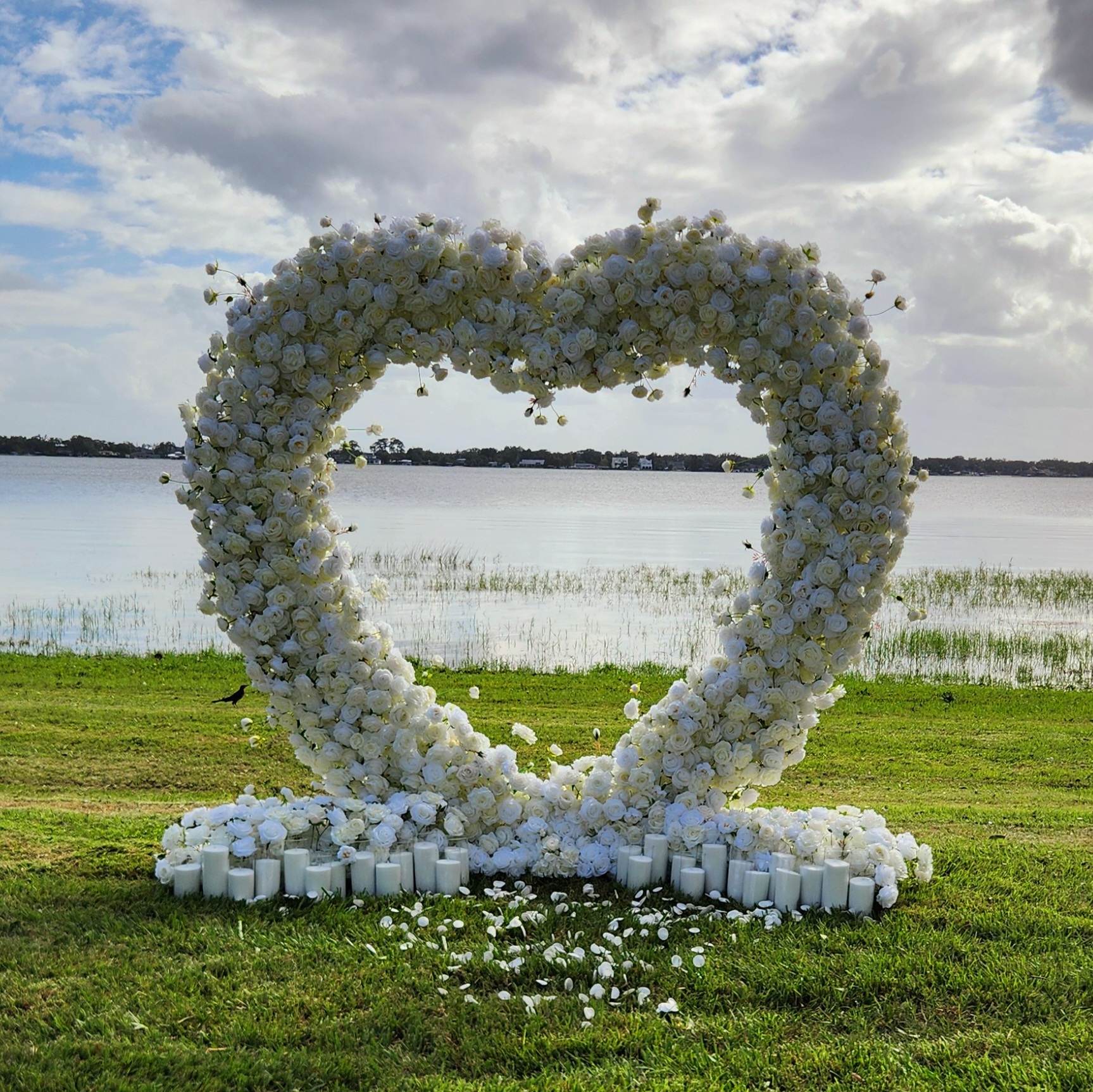 #B0032 - Luxury Set: White Rose Arch, 2 Runners, 26 Candles, $495.00 Luxury Set: White Rose Arch, 2 Runners, 26 Candles