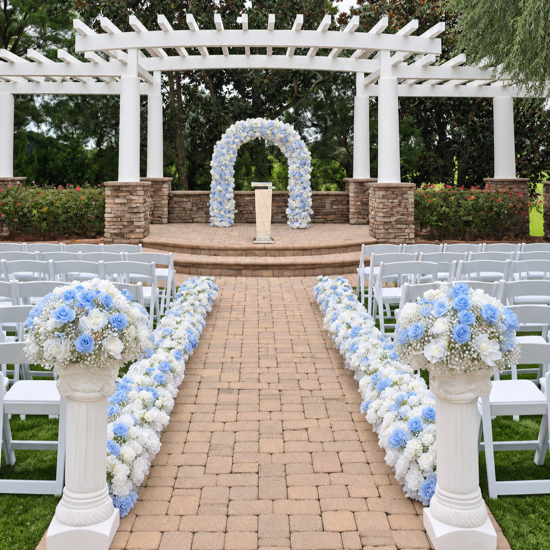 #AD0021 - White Blue Rose Ceremony Flower Set, $830.00 White Blue Rose Ceremony Flower Set