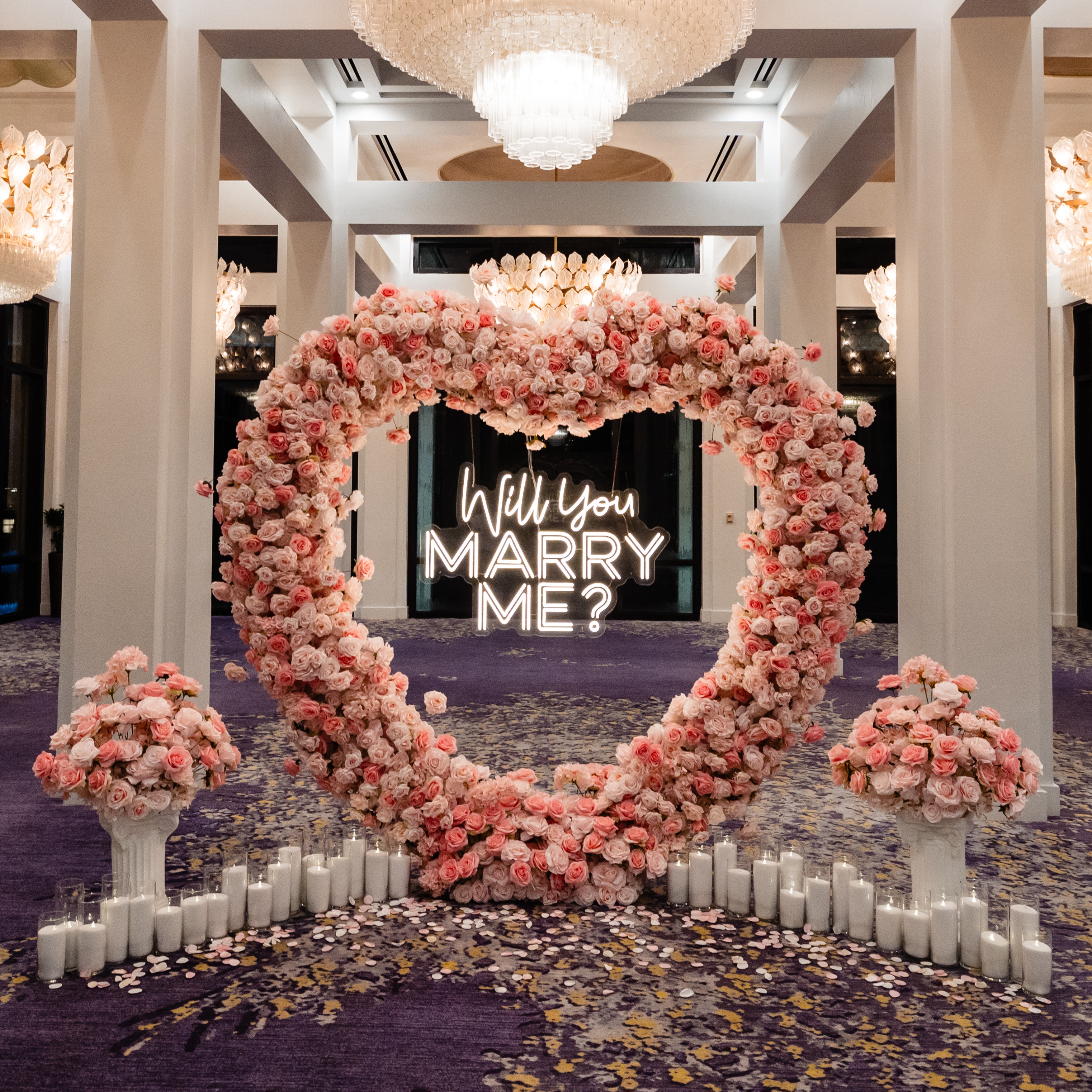 #R0033 - Set: Arch, Neon Sign, 2 Flower Balls, 2 Pedestals, 24 Candles, $460.00 Set: Arch, Neon Sign, 2 Flower Balls, 2 Pedestals, 24 Candles