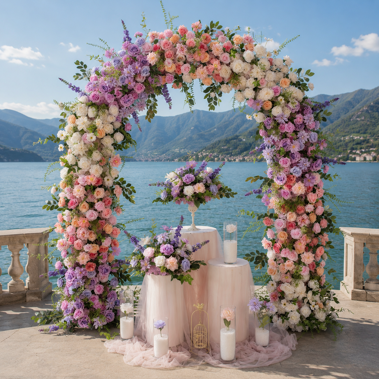 #B0044 - Purple Pink White U-form Flower Arch, $295.00 Purple Pink White U-form Flower Arch