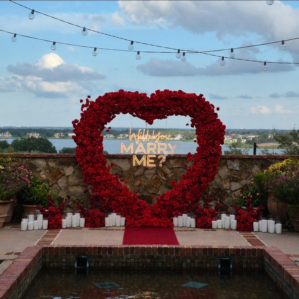 #R0044 - Set: Arch, Neon Sign, 4 Flower Balls, 36 Candles, Carpet, $465.00 Set: Arch, Neon Sign, 4 Flower Balls, 36 Candles, Carpet