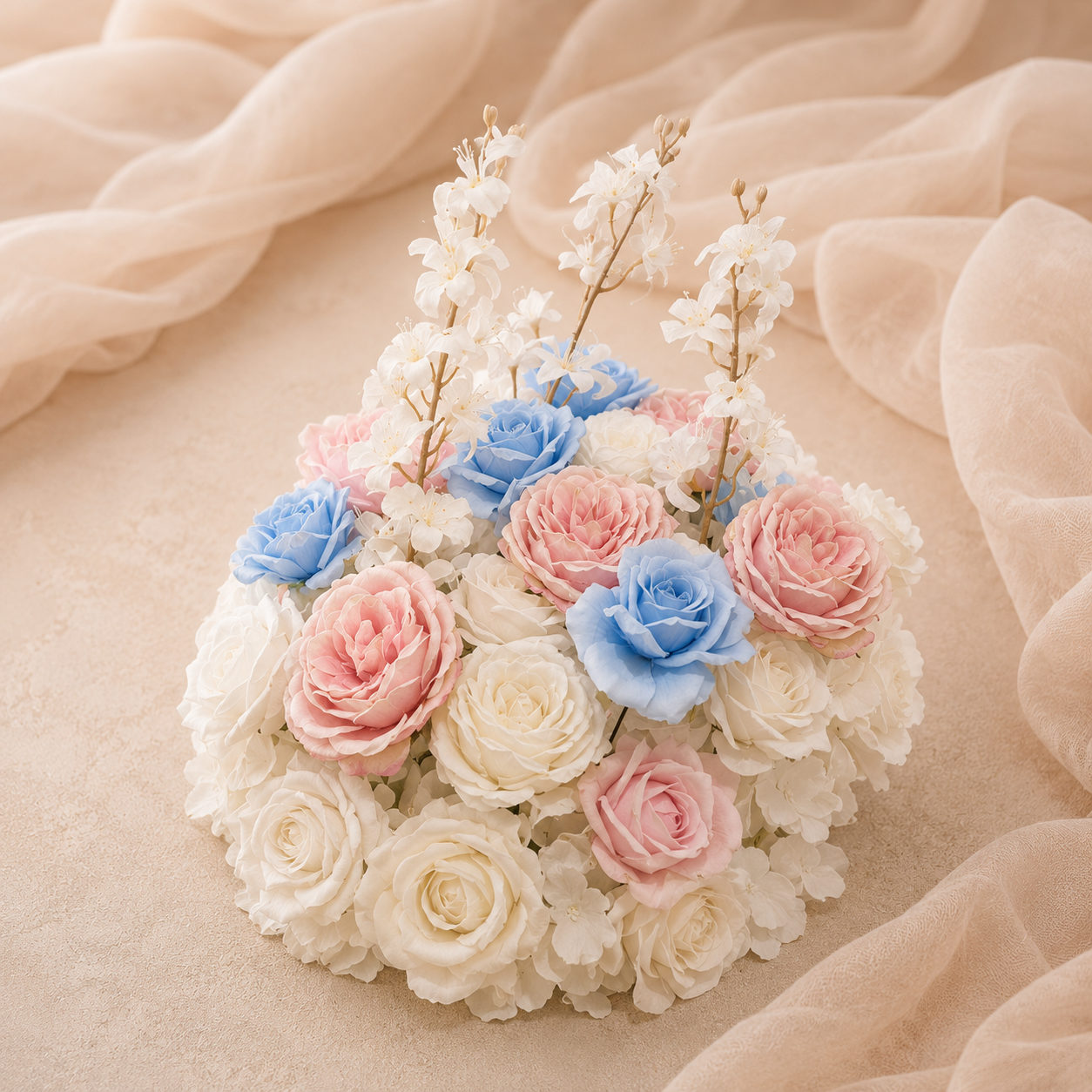 #C0124 - White Pink Blue Rose Delphinium Ball 17", $30.00 White Pink Blue Rose Delphinium Ball 17"