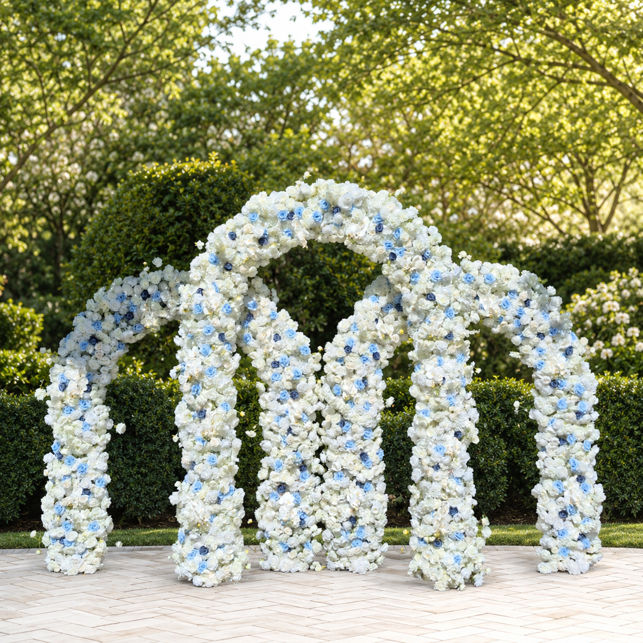 #B0055 - Luxury White Blue Rose Orchid Triple Arch , $840.00 Luxury White Blue Rose Orchid Triple Arch