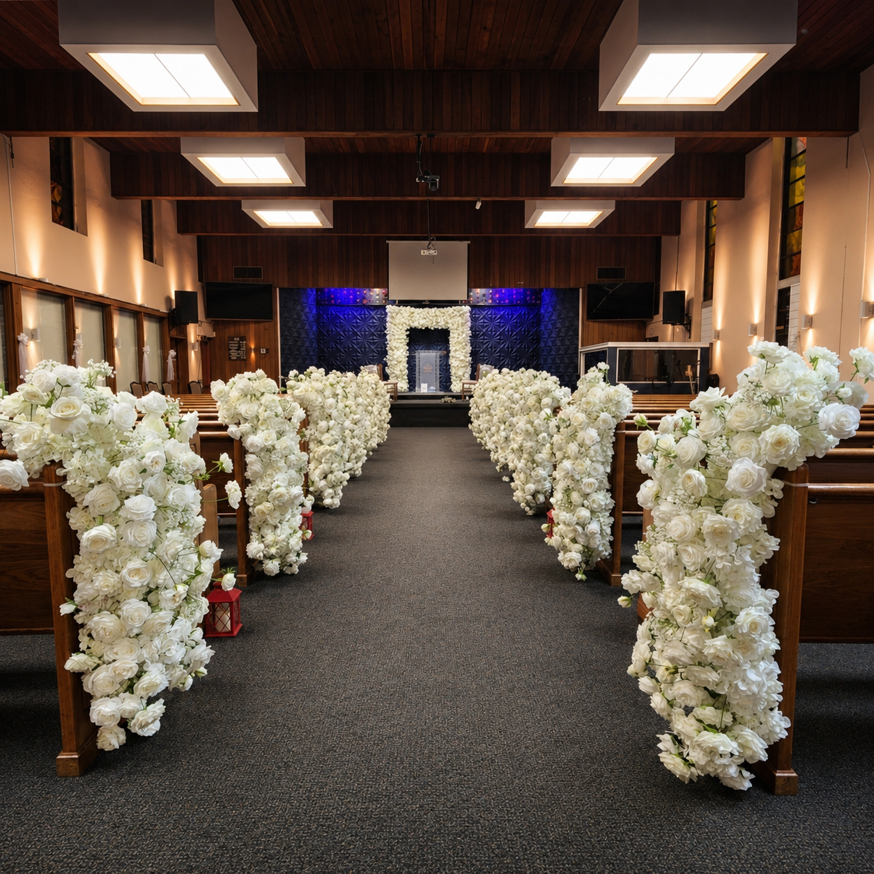 #AD0010 - 12 White Rose Runner & Square Orchid Arch, $795.00 12 White Rose Runner & Square Orchid Arch