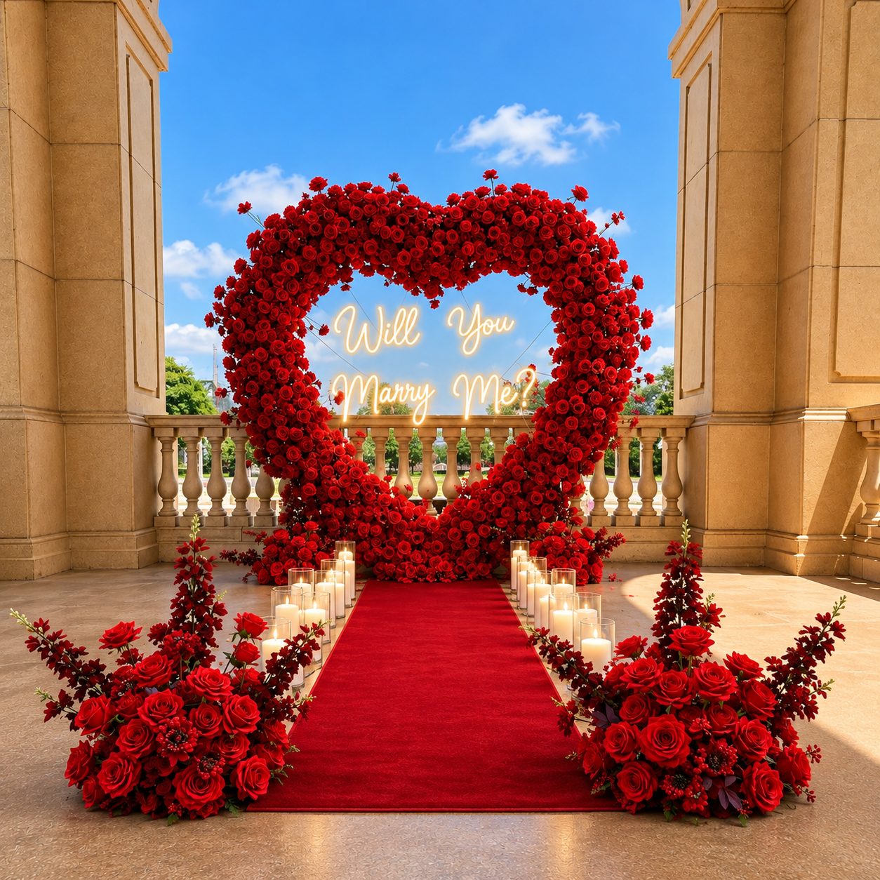 #R0008 - Set: Arch, Neon Sign, 4 Flower Balls, 36 Candles, Carpet, $465.00 Set: Arch, Neon Sign, 4 Flower Balls, 36 Candles, Carpet