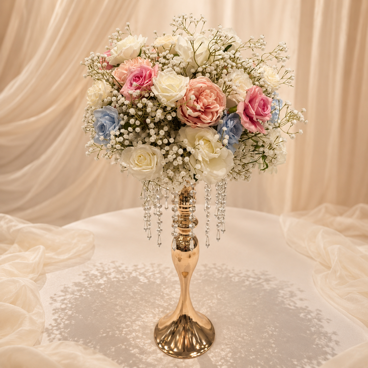 #C0110 - White Blue Pink Rose Babysbreath Ball 17in, $45.00 White Blue Pink Rose Babysbreath Ball 17in