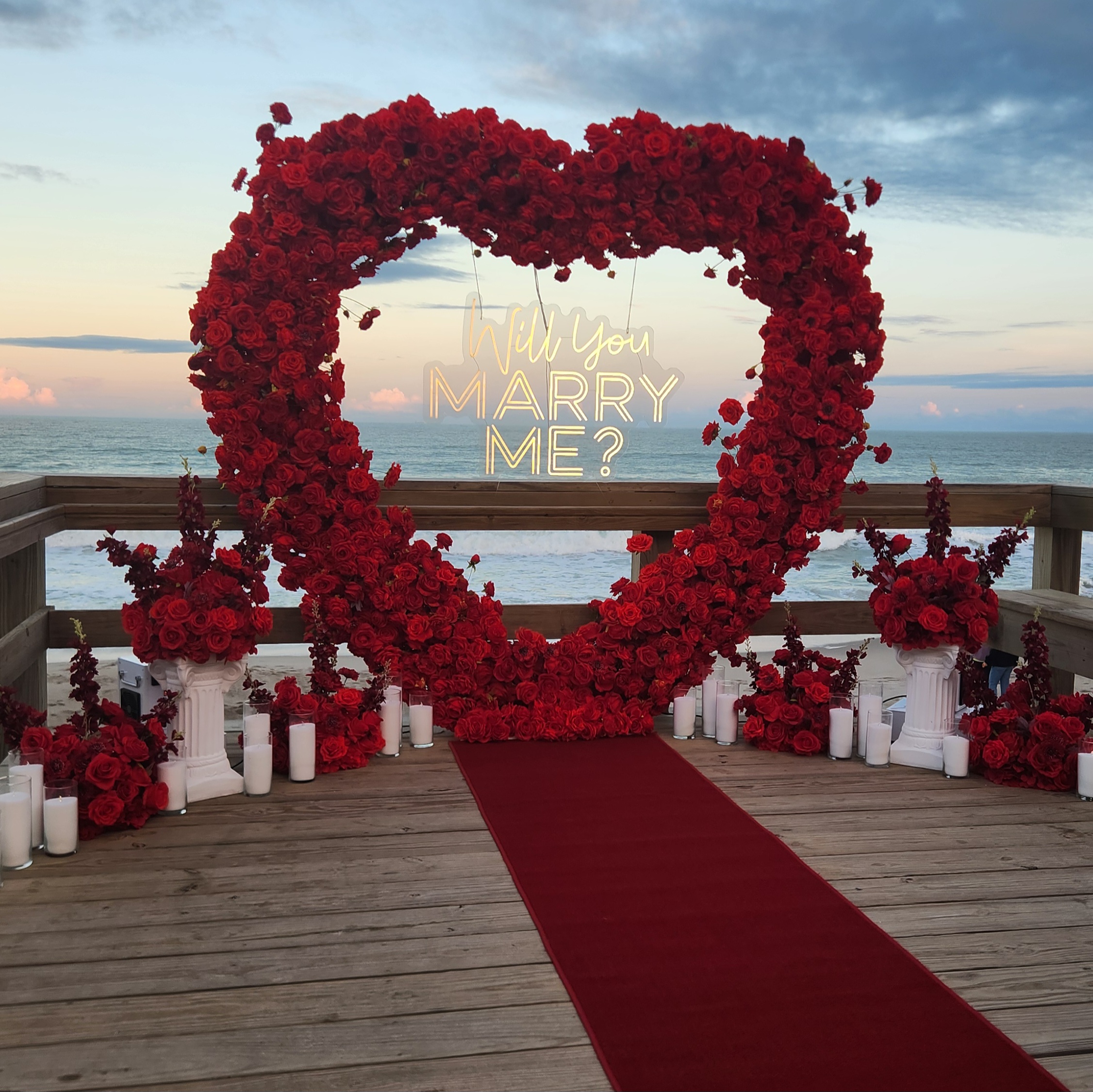 #R0025 - Set: Arch, Sign, 6 Balls, 2 pedestals, 18 candles, Carpet, $480.00 Set: Arch, Sign, 6 Balls, 2 pedestals, 18 candles, Carpet