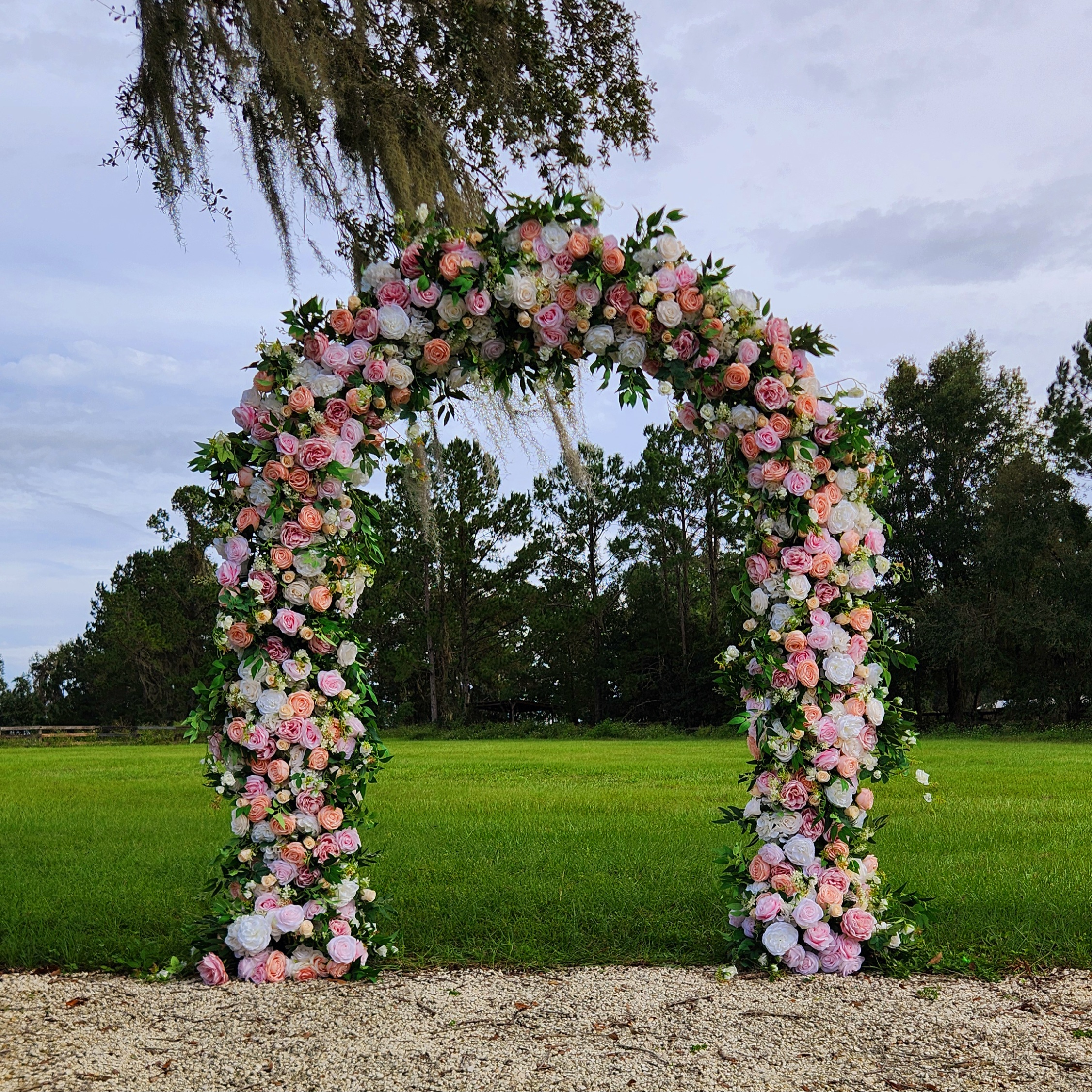 #B0031 - Pink Champagne Rose Green Willow Leaves U-Frame Arch, $295.00 Pink Champagne Rose Green Willow Leaves U-Frame Arch