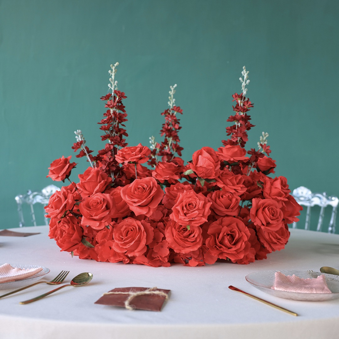 #C0129 - Red Rose Delphinium Circle Flower Centerpiece , $35.00 Red Rose Delphinium Circle Flower Centerpiece