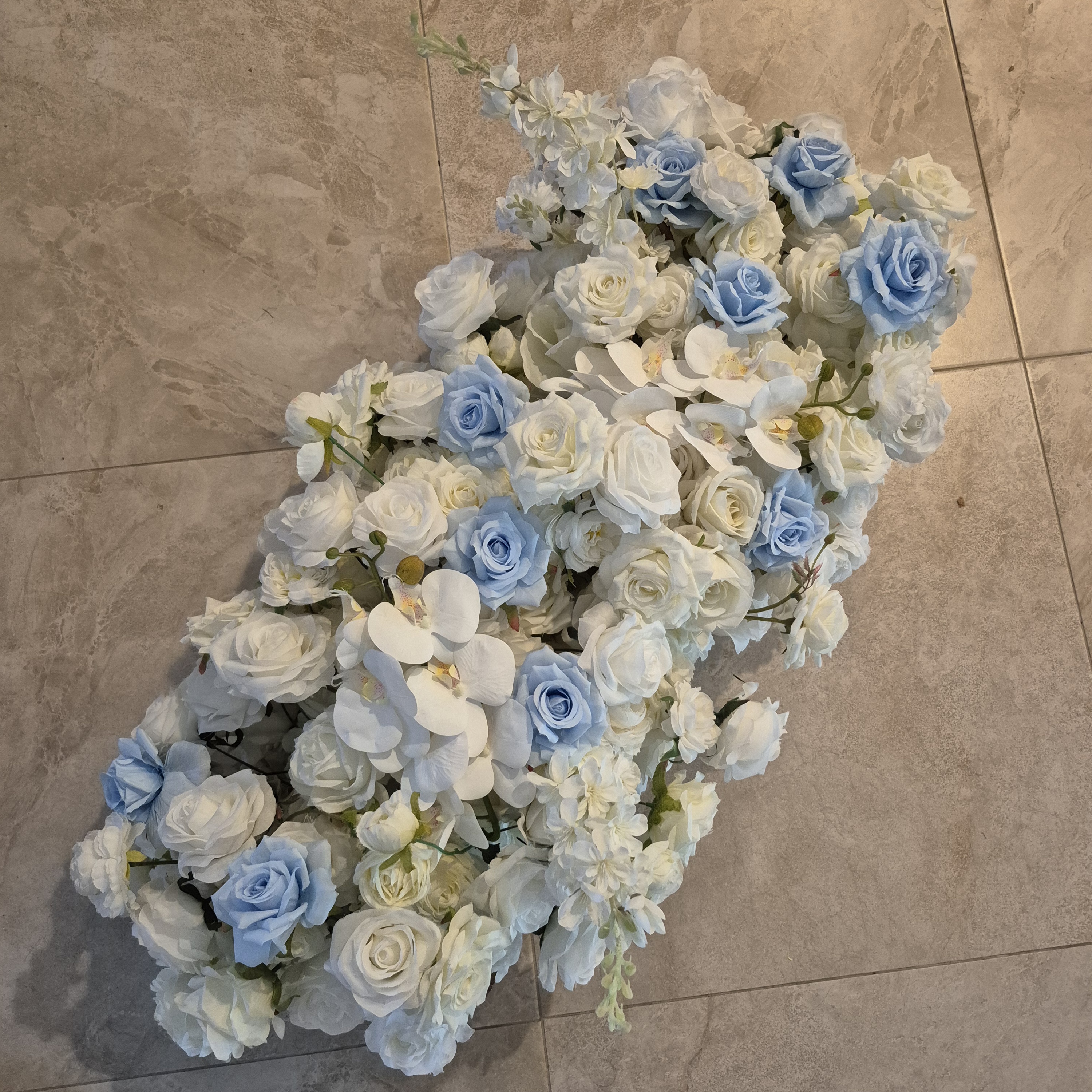 #C0105 - White Ivory Navy Blue Rose Orchid Runner 3.2 ft, $55.00 White Ivory Navy Blue Rose Orchid Runner 3.2 ft