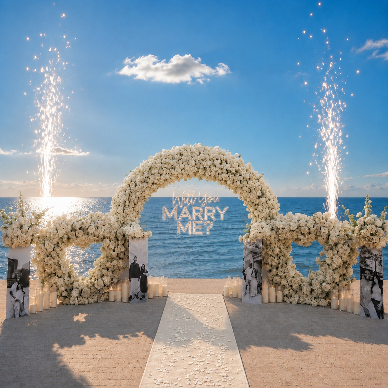 #R0070 - White Rose Round Arch & 2 Hearts, 4 Photo-boards set, $1 245.00 White Rose Round Arch & 2 Hearts, 4 Photo-boards set