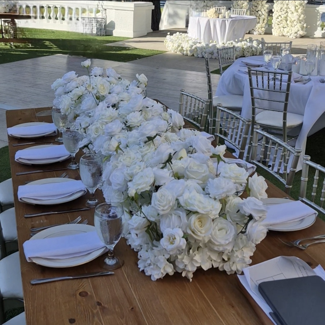 #C0108 - Luxury White Rose Table Runner 6.5ft, $80.00 Luxury White Rose Table Runner 6.5ft