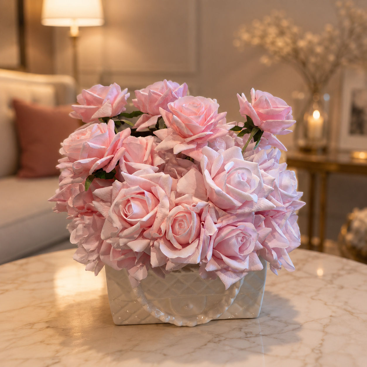 #C0154 - Real Toach Pink Rose Centerpiece , $52.00 Real Toach Pink Rose Centerpiece