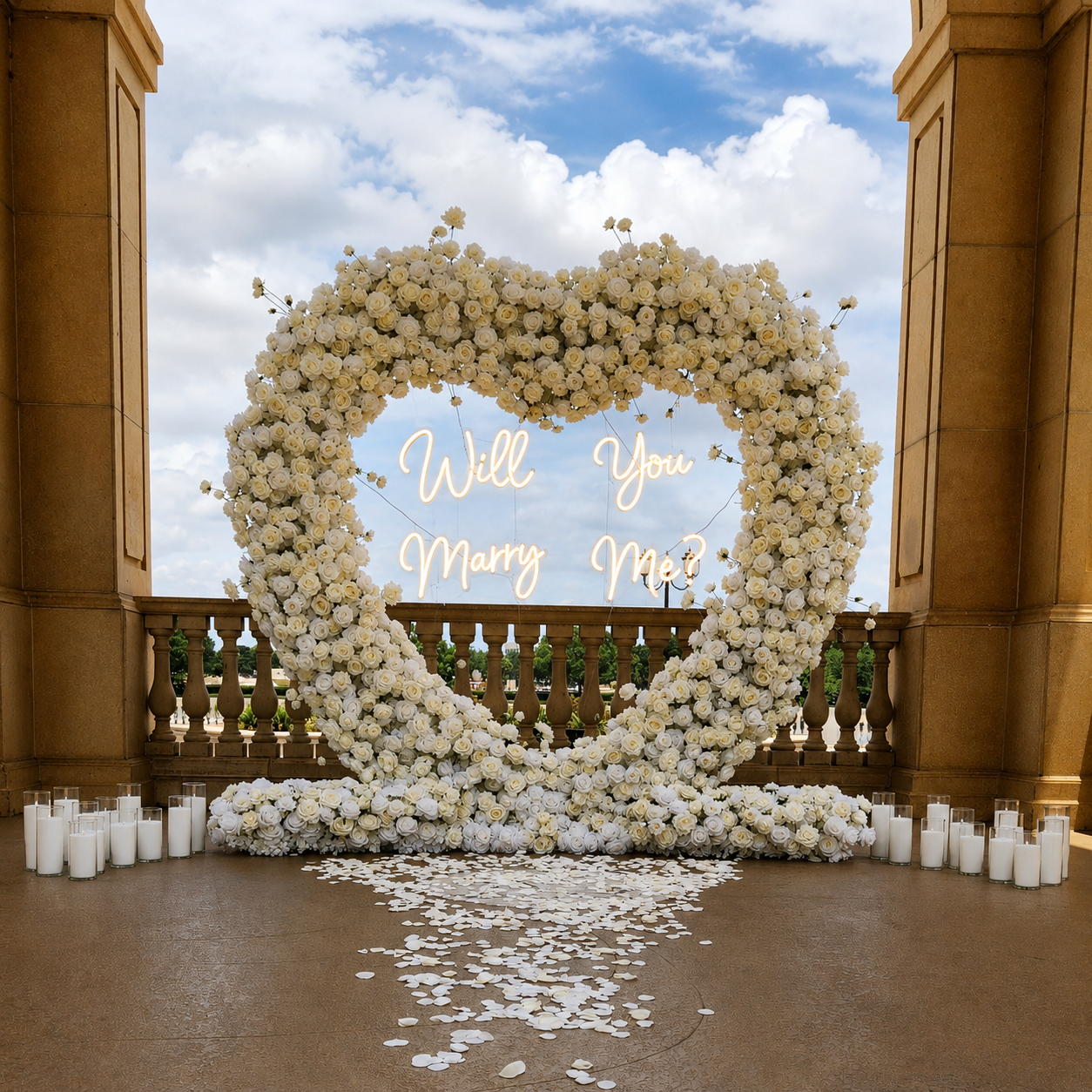 #R0013 - Set: Arch, Neon Sign, 2 Flower Runners, 24 Candles, $435.00 Set: Arch, Neon Sign, 2 Flower Runners, 24 Candles