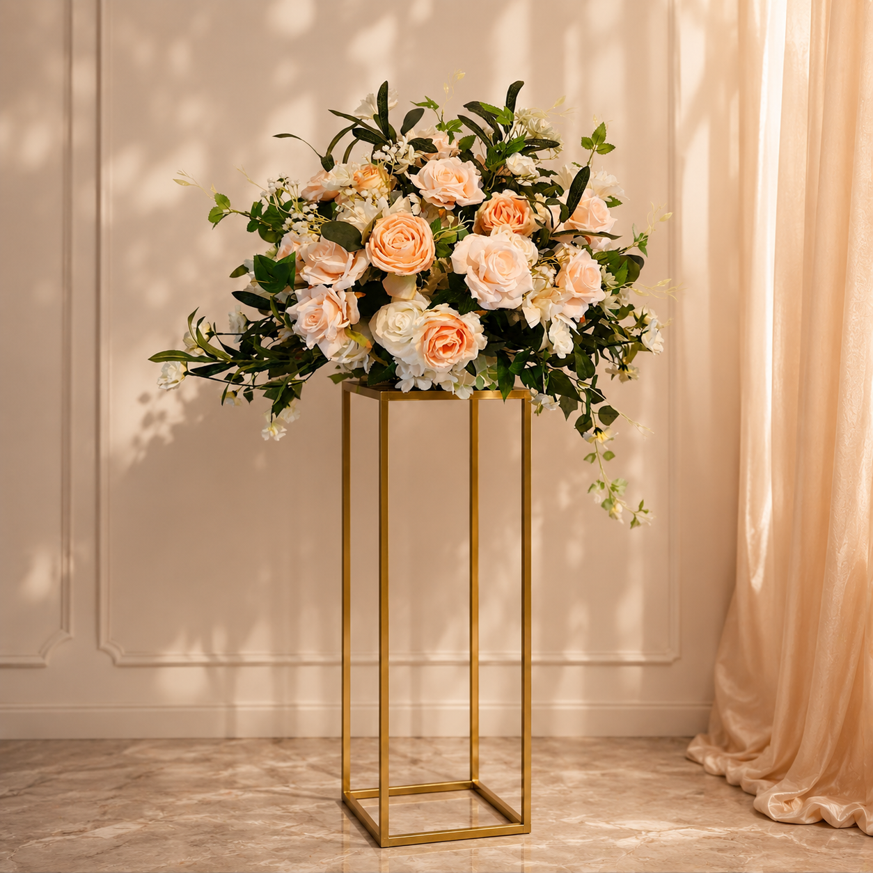 #C0056 - White Pink Champagne Rose Greenery Centerpiece 17.7", $45.00 White Pink Champagne Rose Greenery Centerpiece 17.7"