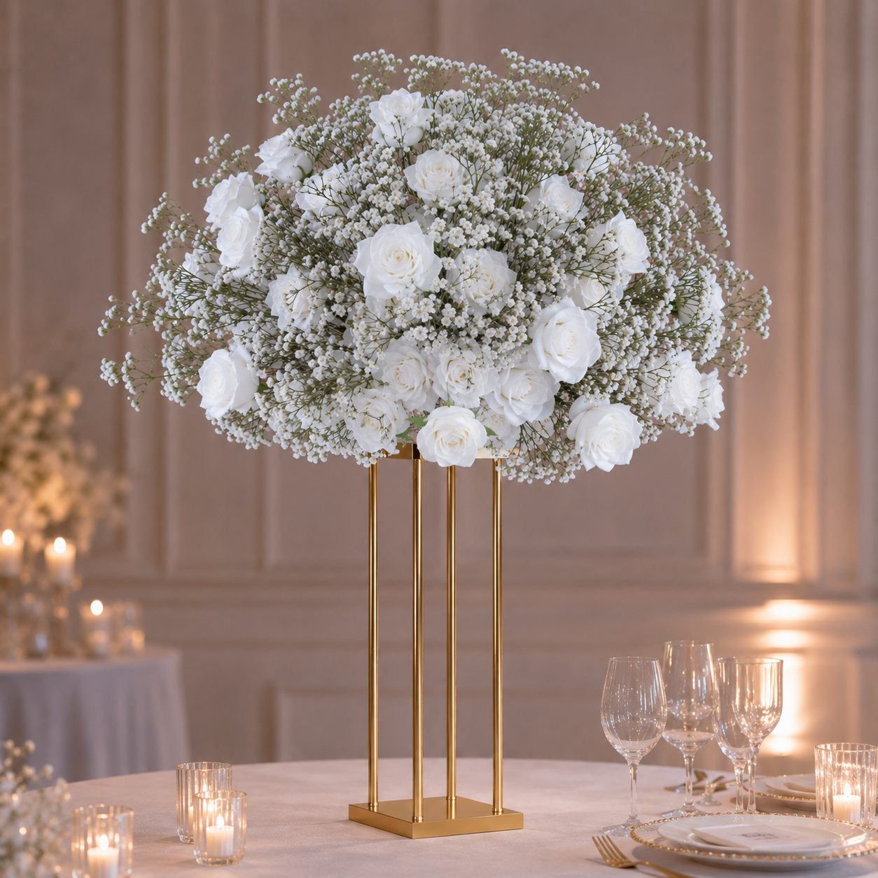 #C0021 - Luxury White Rose Babysbreath Centerpiece 2.4 ft, $80.00 Luxury White Rose Babysbreath Centerpiece 2.4 ft
