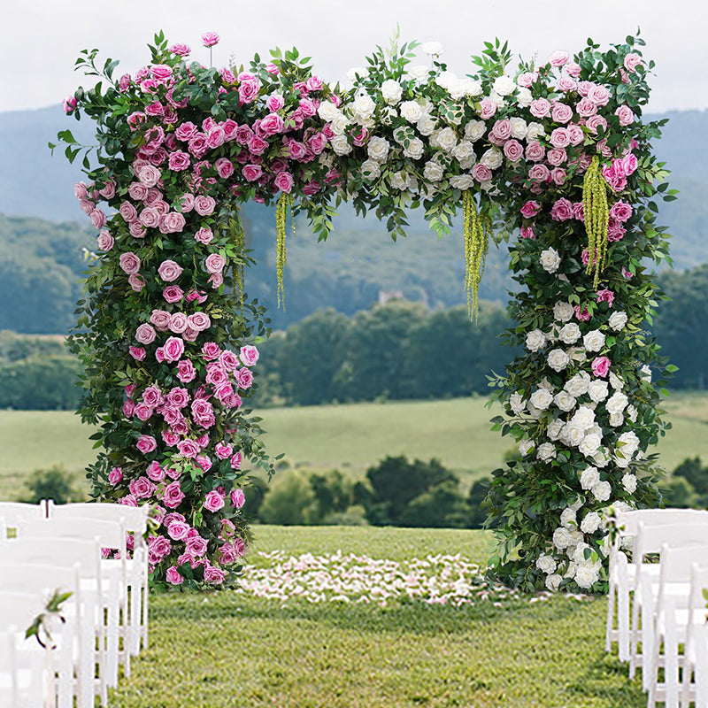 #B0015 - Luxury Purple Pink White Rose Green Leaves Arch, $295.00 Luxury Purple Pink White Rose Green Leaves Arch