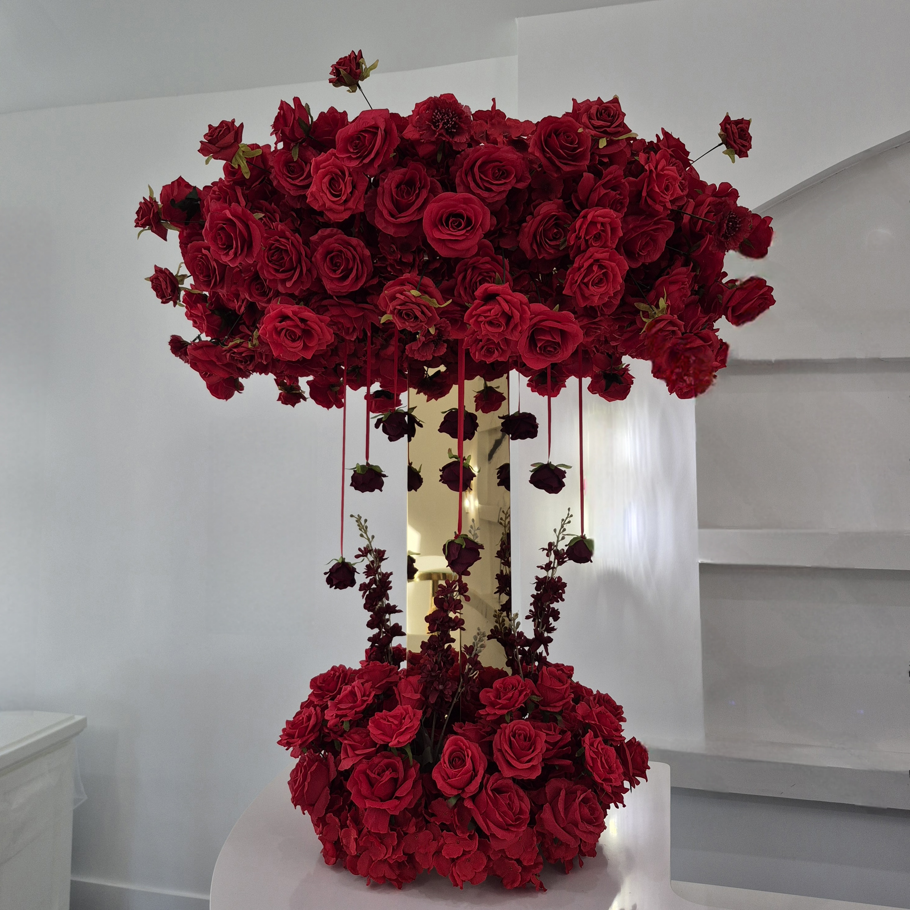 #C0132 - Gold Stand Red Rose Circle Centerpiece , $160.00 Gold Stand Red Rose Circle Centerpiece