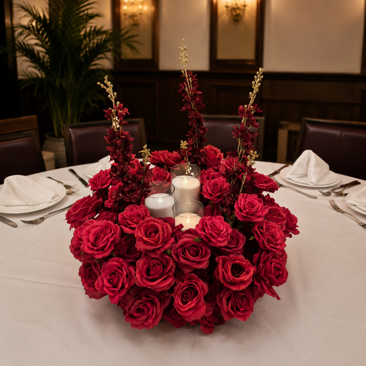 #C0133 - Redo Rose Circle Centerpiece & 3 Candles, $50.00 Redo Rose Circle Centerpiece & 3 Candles