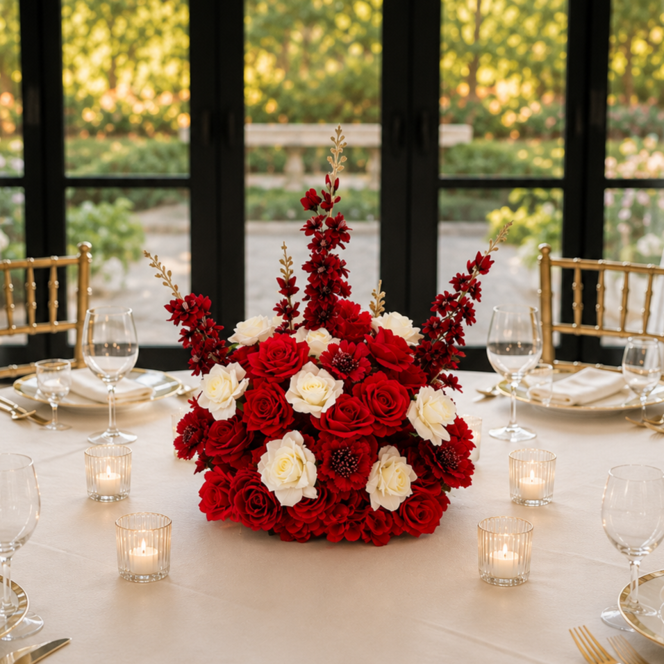 #C0052 - Red Ivory Rose Ball 20in, $40.00 Red Ivory Rose Ball 20in