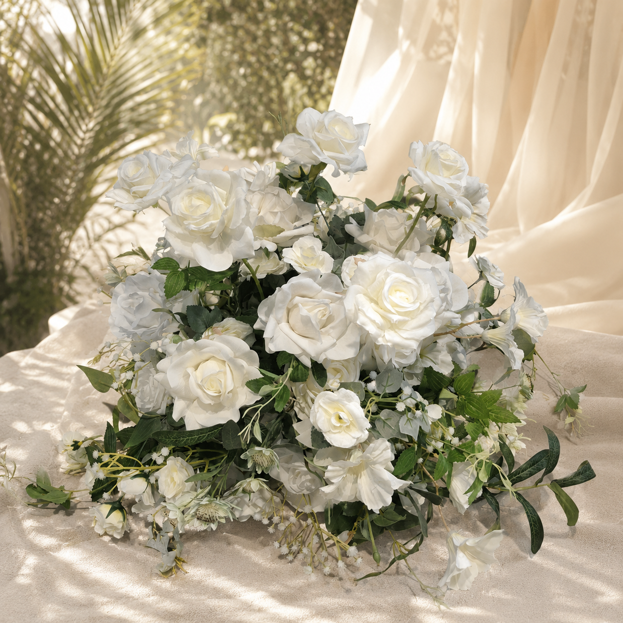 #C0152 - long Stems White Rose Greenery Ball 20", $55.00 long Stems White Rose Greenery Ball 20"