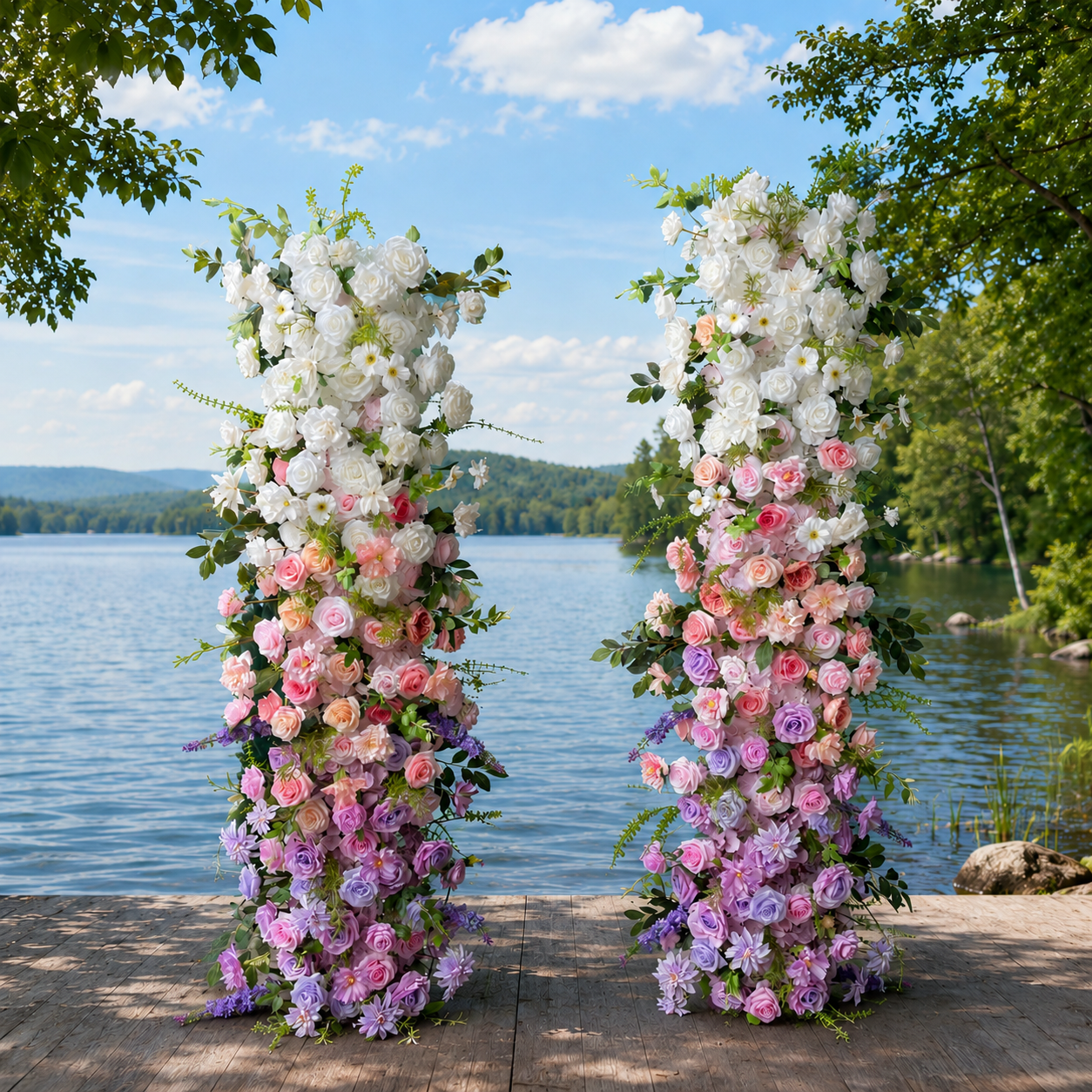 #B0057 - Rainbow Flowers Double Stand Arch, $275.00 Rainbow Flowers Double Stand Arch