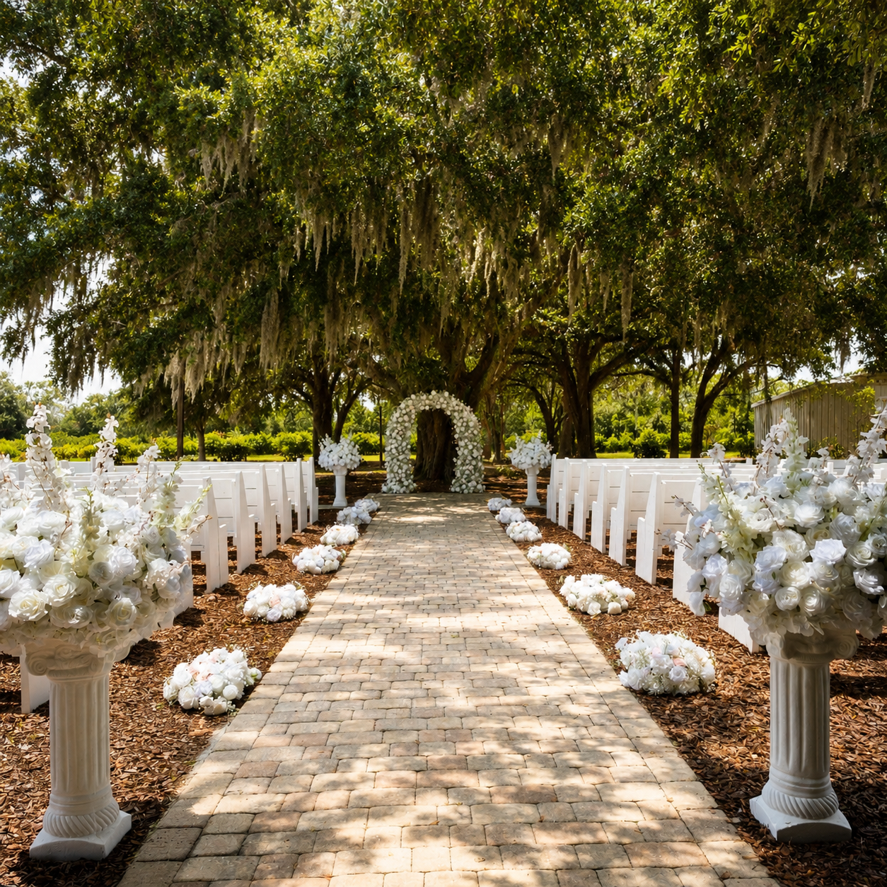 #AD0005 - White Rose Babysbreath Florals & 4 Pedestals , $890.00 White Rose Babysbreath Florals & 4 Pedestals