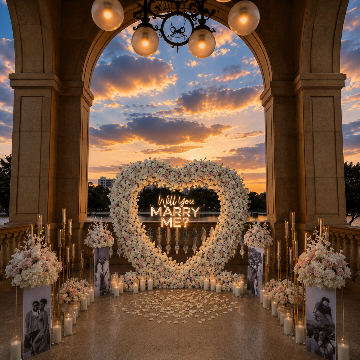 #R0055 - Luxury White Pink Rose, 4 photo-boards, Candles, $1 080.00 Luxury White Pink Rose, 4 photo-boards, Candles
