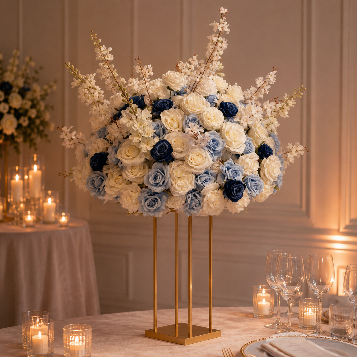 #C0092 - Luxury White Bloe Rose Delphinium Flower Ball 31", $75.00 Luxury White Bloe Rose Delphinium Flower Ball 31"
