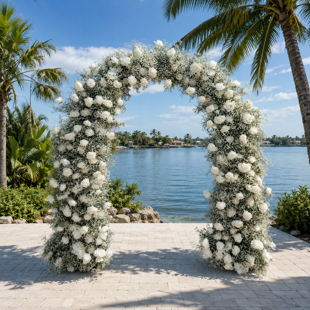 #B0051 - White Rose Babysbreath U-frame Arch, $345.00 White Rose Babysbreath U-frame Arch