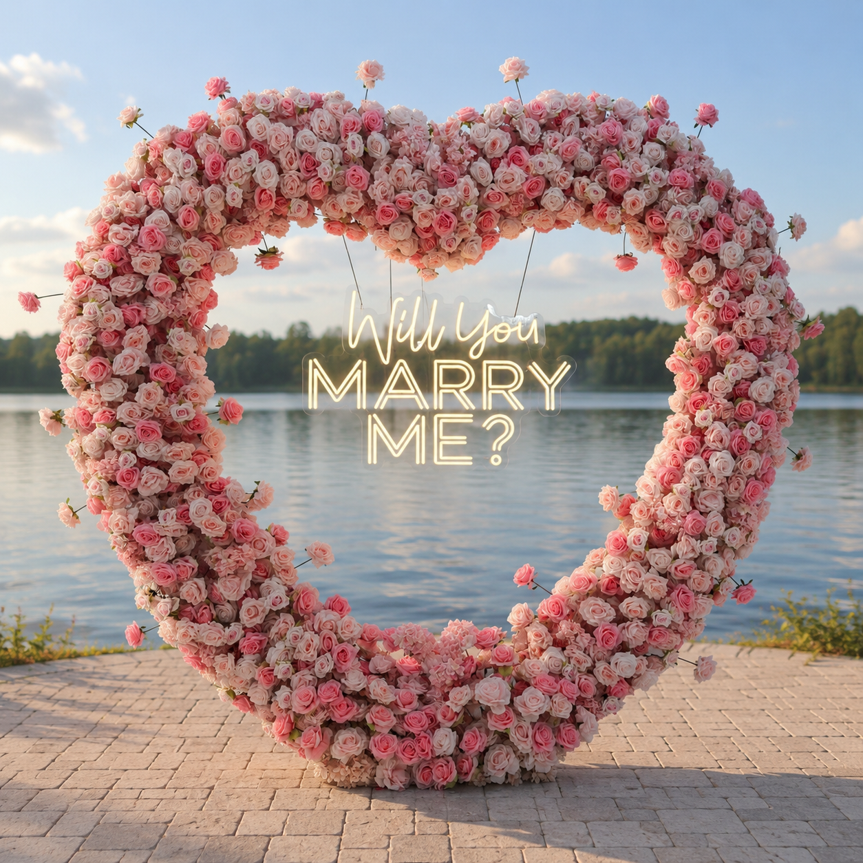 #R0031 - Set: Pink Rose Heart-Shaped Arch & Neon Sign , $365.00 Set: Pink Rose Heart-Shaped Arch & Neon Sign