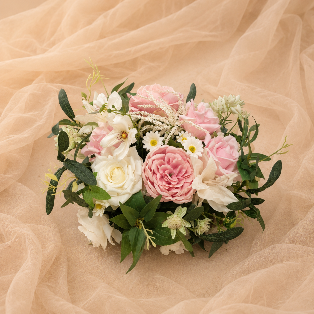 #C0121 - Ivory Pink Rose Greenery Ball 14", $25.00 Ivory Pink Rose Greenery Ball 14"
