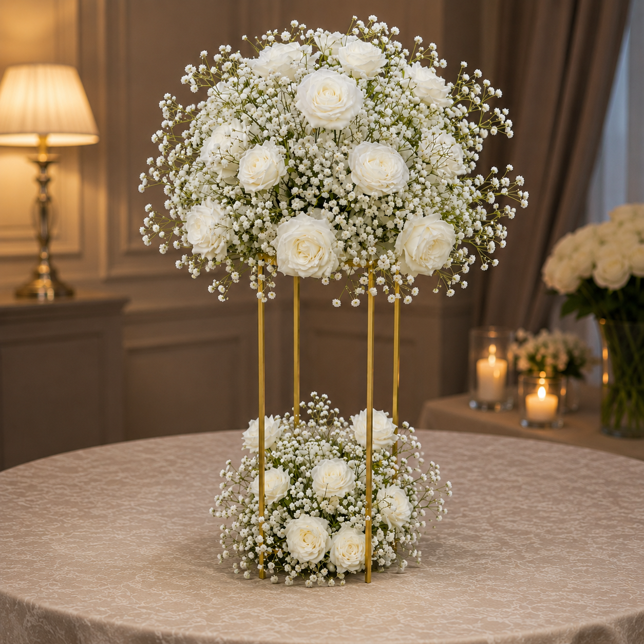 #C0063 - White Rose Babysbreath Centerpiece Set, $50.00 White Rose Babysbreath Centerpiece Set