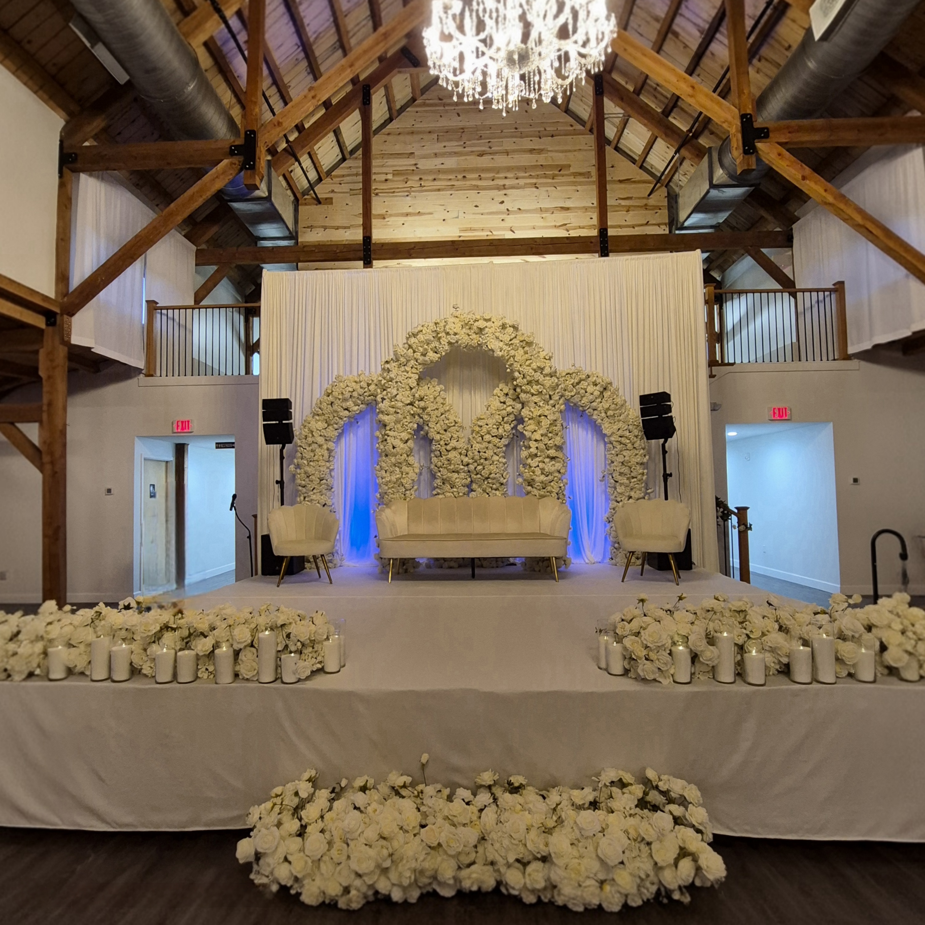 #AA0024 - Triple Arch, 6 Runners, 24 Candles, Sofa, 2 Chairs, 2 uplights, Drapes, $1 600.00 Triple Arch, 6 Runners, 24 Candles, Sofa, 2 Chairs, 2 uplights, Drapes