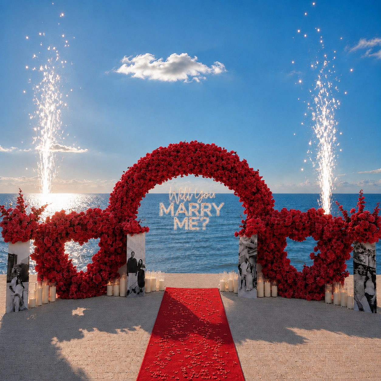 #R0071 - Red Rose Round Arch & 2 Hearts, 4 Photo-boards set, $1 245.00 Red Rose Round Arch & 2 Hearts, 4 Photo-boards set