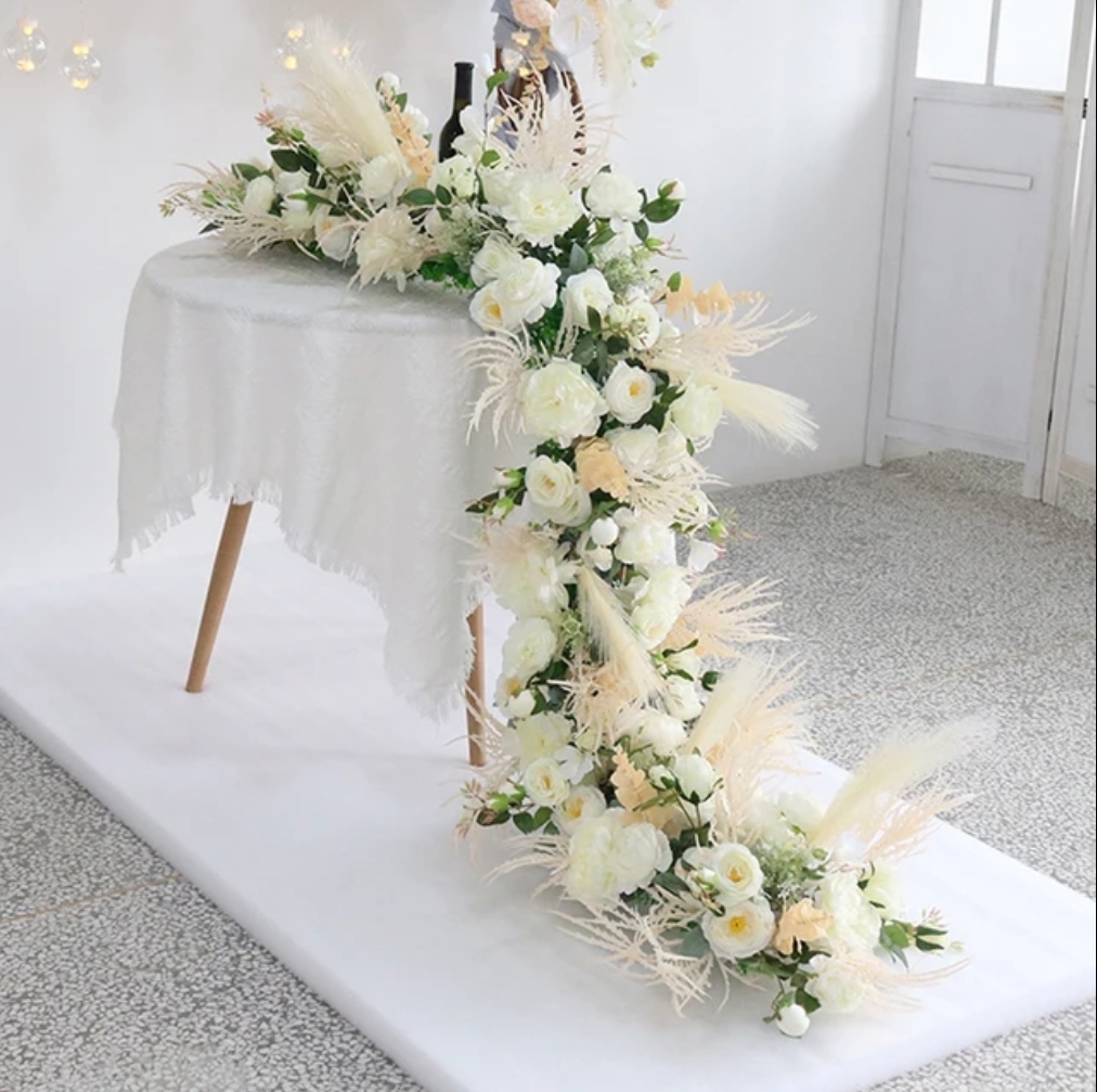 #C0015 - White Ivory Rose Runner 6.5ft, $50.00 White Ivory Rose Runner 6.5ft