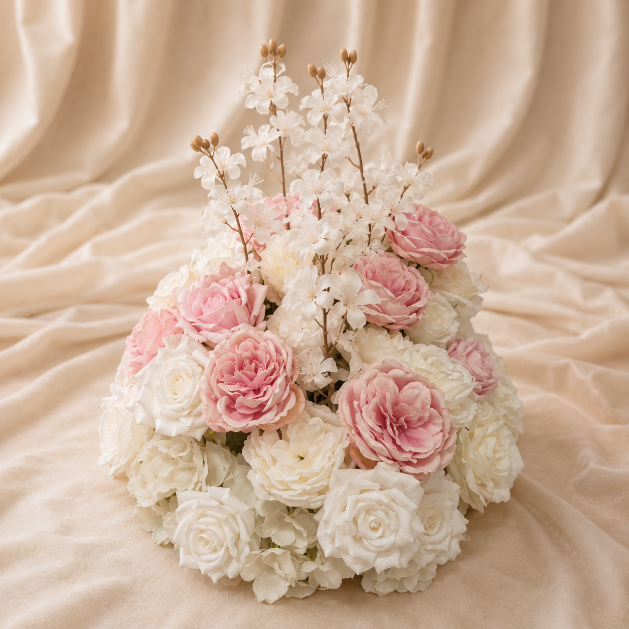 #C0125 - White Pink Rose Delphinium Ball 17", $30.00 White Pink Rose Delphinium Ball 17"