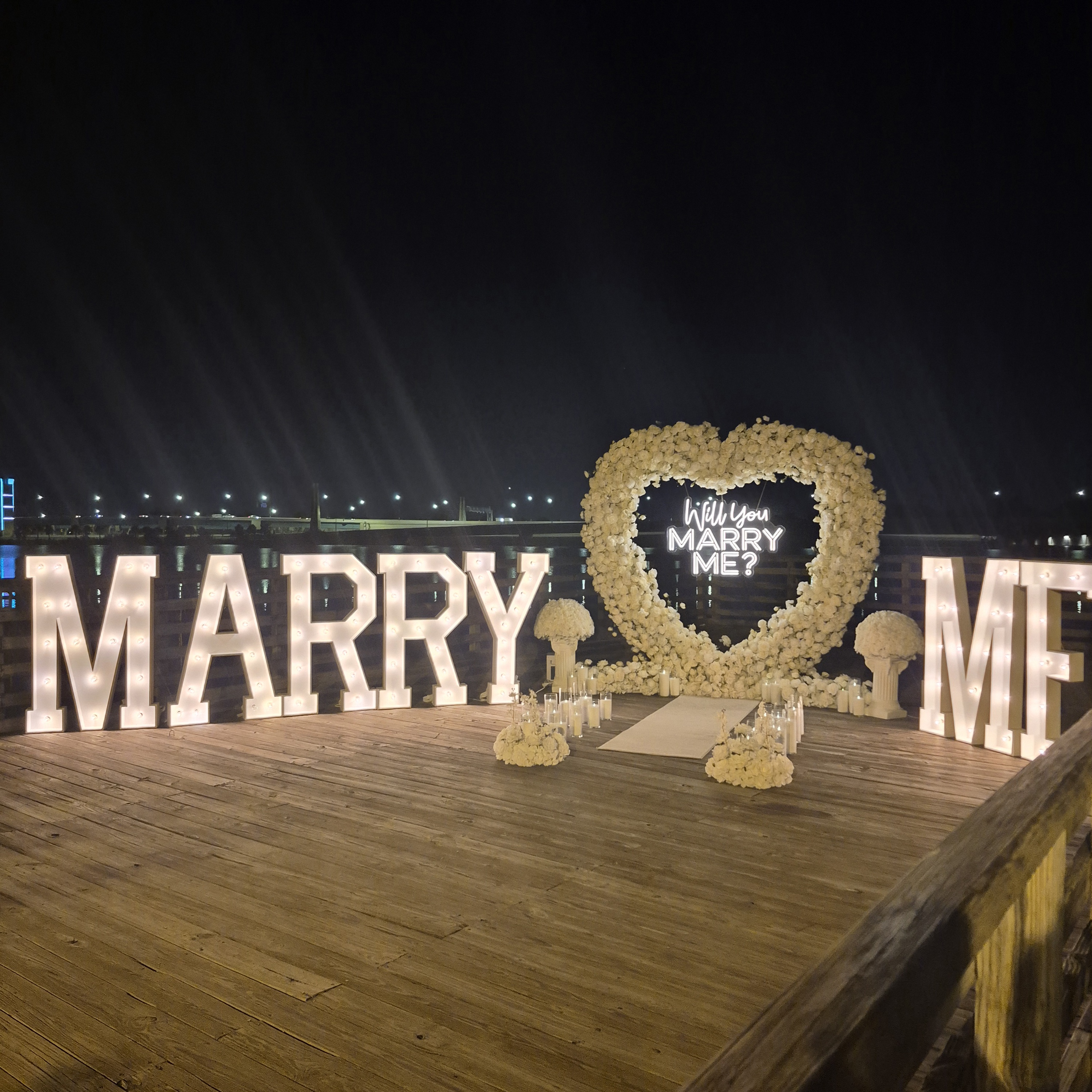 #R0049 - Set: Marquee Letters, Arch, Neon Sign, 36 Candles, 2 Pedestals, 4 Balls, Carpet, $875.00 Set: Marquee Letters, Arch, Neon Sign, 36 Candles, 2 Pedestals, 4 Balls, Carpet
