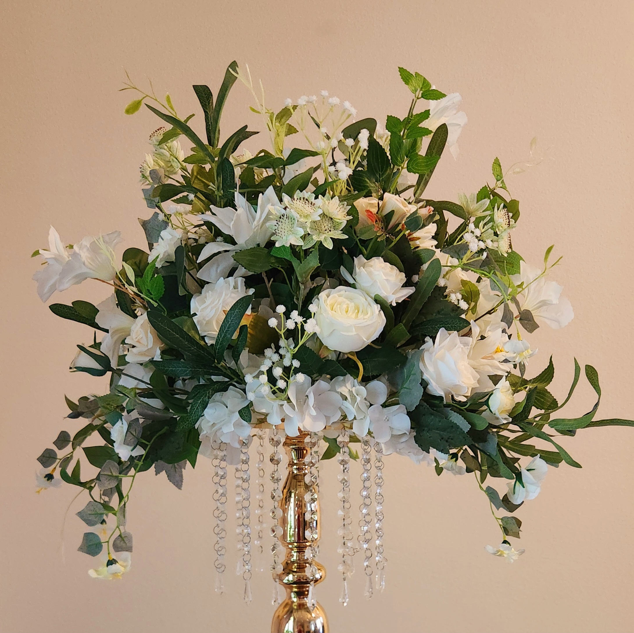 #C0048 - White Rose Vine Greenery Ball 20 in, $45.00 White Rose Vine Greenery Ball 20 in