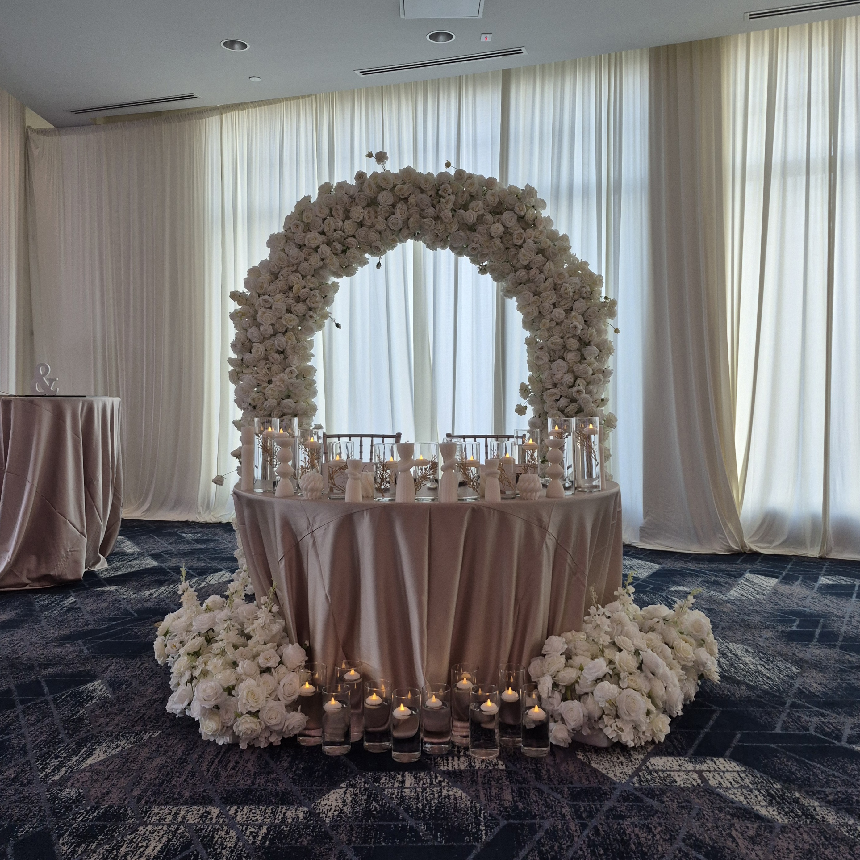 #AA0025 - White Rose Florals & 20 Floating Candles, $445.00 White Rose Florals & 20 Floating Candles